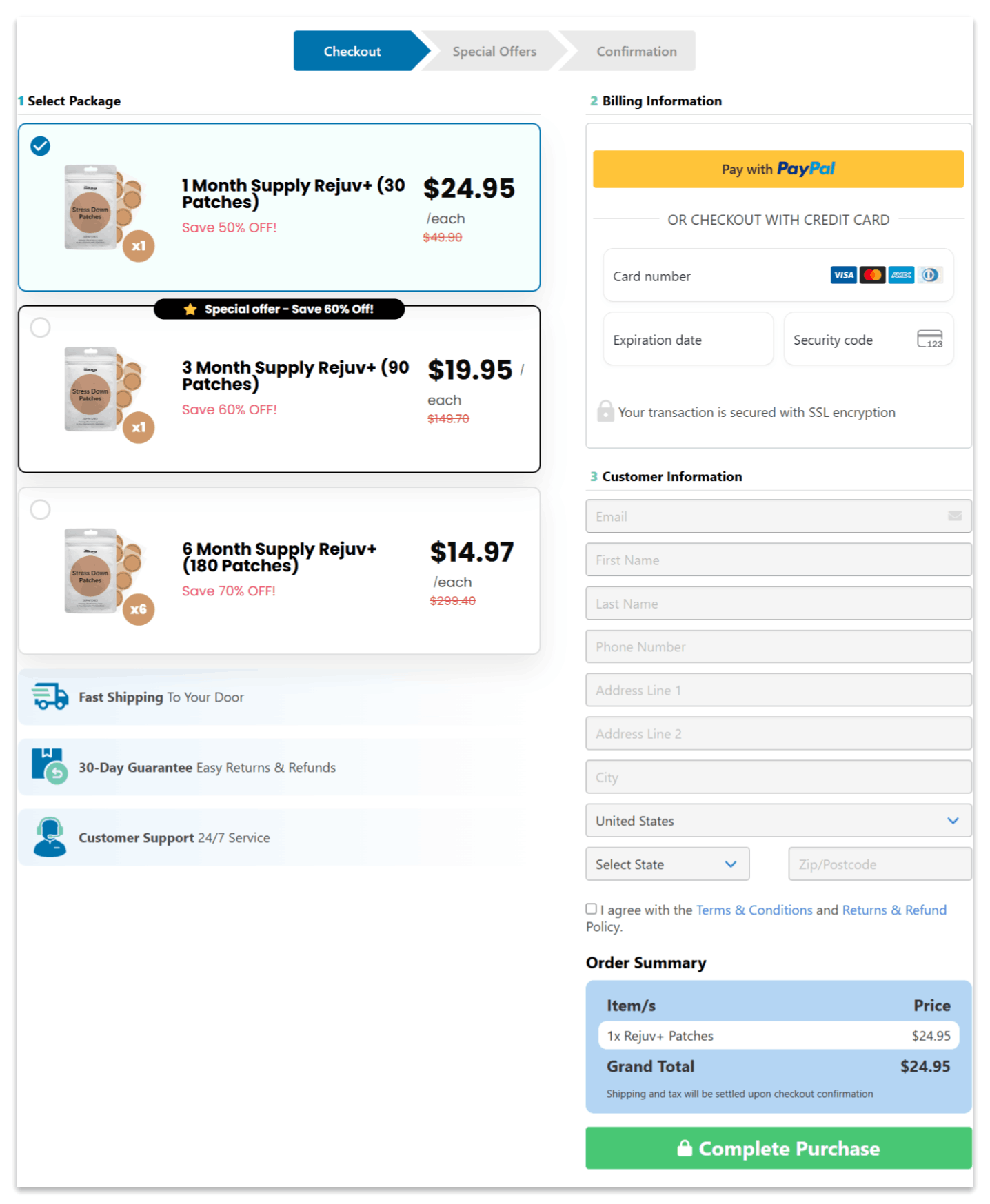 Rejuv+ Patches secure checkout page